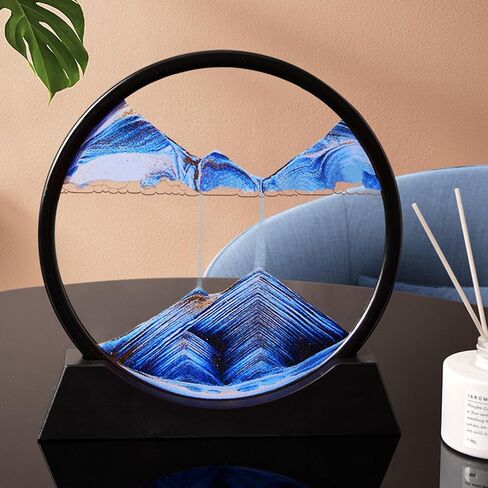 Winbar 3D ديناميكية الرمال الفن الحركة السائلة، جولة الزجاج 3D أعماق البحار الرمال في عرض الحركة إطار الرمال المتدفقة الاسترخاء سطح المكتب المنزل مكتب العمل ديكور in Kuwait