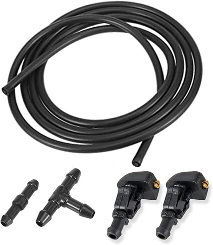 طقم فوهات غسيل الزجاج الأمامي 5 قطع، بديل لسيارة Ford F150 2004-2013، يستبدل OE: 3W7Z17603AA (2 قطعة فوهات غسيل، 2 متر خرطوم سائل، 2 قطعة موصلات) in Kuwait