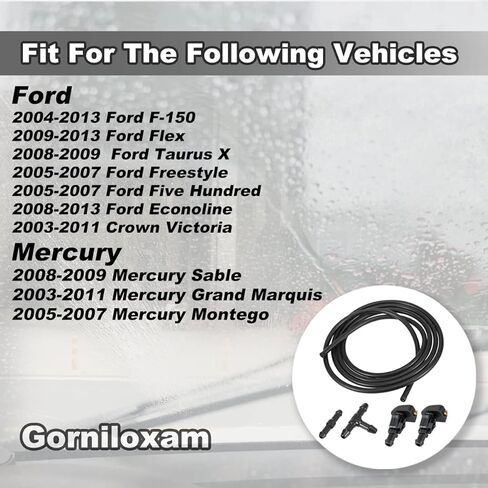 طقم فوهات غسيل الزجاج الأمامي 5 قطع، بديل لسيارة Ford F150 2004-2013، يستبدل OE: 3W7Z17603AA (2 قطعة فوهات غسيل، 2 متر خرطوم سائل، 2 قطعة موصلات) in Kuwait