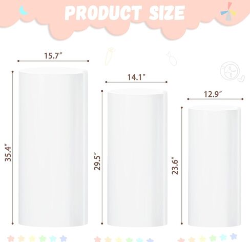 FUHSY Cylinder Pedestal Stands for Parties 5 PCS Round Cylinder Stand White Cylinder Pillar Stand Cake Pedestal Stand Display Party Plinth Table for Wedding Birthday Baby Bridal Shower Decoration in Saudi Arabia