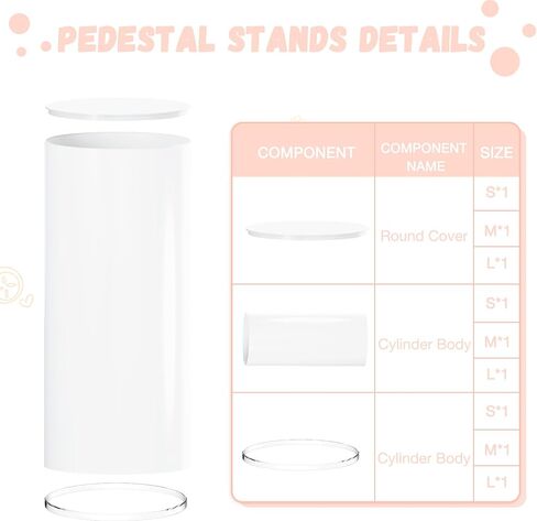 FUHSY Cylinder Pedestal Stands for Parties 5 PCS Round Cylinder Stand White Cylinder Pillar Stand Cake Pedestal Stand Display Party Plinth Table for Wedding Birthday Baby Bridal Shower Decoration in Saudi Arabia
