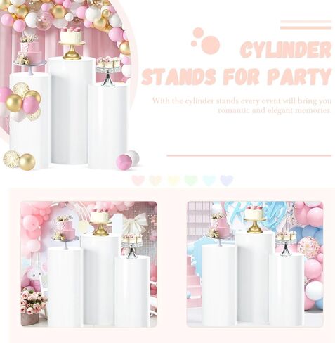FUHSY Cylinder Pedestal Stands for Parties 5 PCS Round Cylinder Stand White Cylinder Pillar Stand Cake Pedestal Stand Display Party Plinth Table for Wedding Birthday Baby Bridal Shower Decoration in Saudi Arabia