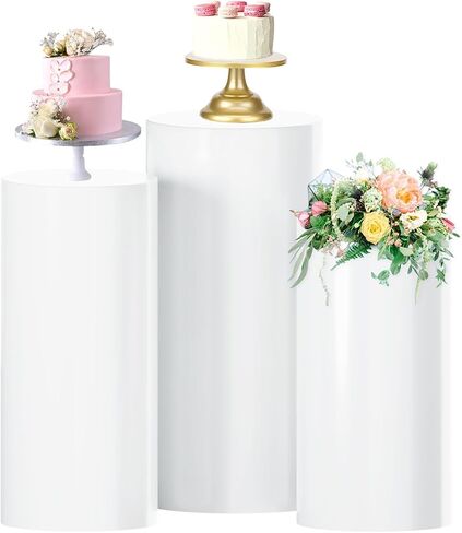 FUHSY Cylinder Pedestal Stands for Parties 5 PCS Round Cylinder Stand White Cylinder Pillar Stand Cake Pedestal Stand Display Party Plinth Table for Wedding Birthday Baby Bridal Shower Decoration in Saudi Arabia
