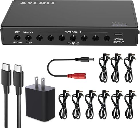 10 مخارج إمداد طاقة بدواسة 12800 مللي أمبير في الساعة، مقابس 18 فولت 12 فولت 9 فولت (1.5 أمبير) ومنفذ 5 فولت 1 أمبير USB-C، قابل لإعادة الشحن ومحمول مع مؤشر، 5.75 × 2.99 × 0.9 بوصة in Kuwait