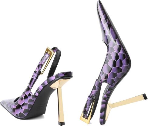 Eldof Slingback Heels for Women Metallic Buckle Square Toe Slip On Gold Stilettos High Heel Pumps Shoes Dressy 4 Inches in Kuwait