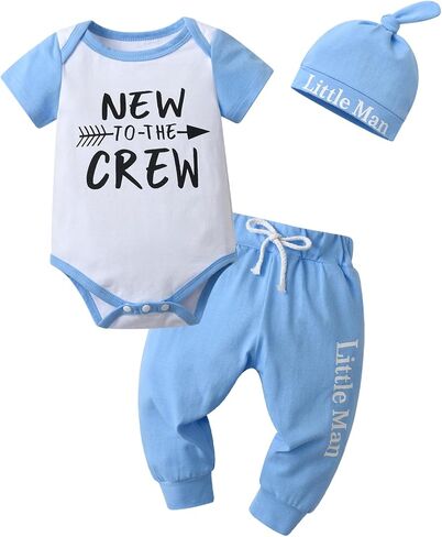 مجموعة ملابس للأطفال الأولاد مكونة من 3 قطع مكونة من رومبير وسراويل وقبعة وحروف in Kuwait