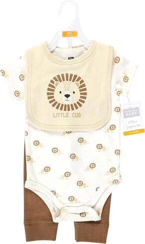 Hudson Baby Unisex Baby Cotton Bodysuit, Pant and Bib Set, Brave Lion, 0-3 Months in Saudi Arabia
