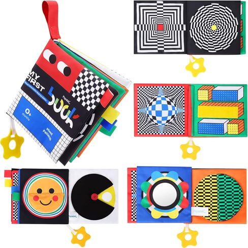 كتاب ناعم فاخر للأطفال من بابابليك مع عضاضة، كتاب مجعد باللونين الأبيض والأسود عالي التباين للتعليم المبكر، ألعاب وقت البطن للأطفال من عمر 0 ​​إلى 12 شهرًا مع مرآة آمنة للأطفال وصفحات مجعدة وأصوات صرير in Kuwait