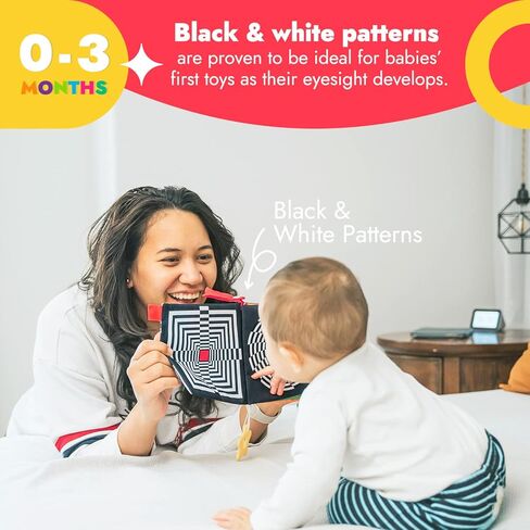 كتاب ناعم فاخر للأطفال من بابابليك مع عضاضة، كتاب مجعد باللونين الأبيض والأسود عالي التباين للتعليم المبكر، ألعاب وقت البطن للأطفال من عمر 0 ​​إلى 12 شهرًا مع مرآة آمنة للأطفال وصفحات مجعدة وأصوات صرير in Kuwait