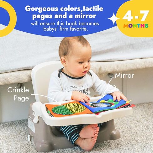 كتاب ناعم فاخر للأطفال من بابابليك مع عضاضة، كتاب مجعد باللونين الأبيض والأسود عالي التباين للتعليم المبكر، ألعاب وقت البطن للأطفال من عمر 0 ​​إلى 12 شهرًا مع مرآة آمنة للأطفال وصفحات مجعدة وأصوات صرير in Kuwait