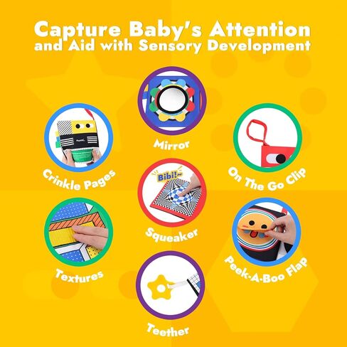 كتاب ناعم فاخر للأطفال من بابابليك مع عضاضة، كتاب مجعد باللونين الأبيض والأسود عالي التباين للتعليم المبكر، ألعاب وقت البطن للأطفال من عمر 0 ​​إلى 12 شهرًا مع مرآة آمنة للأطفال وصفحات مجعدة وأصوات صرير in Kuwait