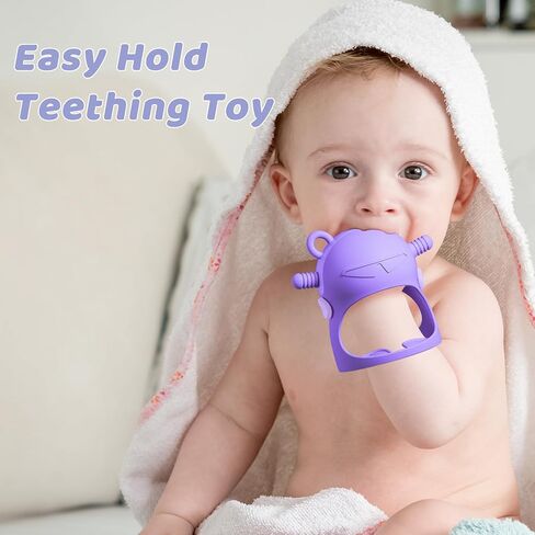 NCVI Baby عضاضة يد من السيليكون للأطفال من عمر 0 ​​إلى 6 أشهر، لا تسقط أبدًا الطفل مصًا لتخفيف التسنين باليد، ألعاب عضاضة للمعصم للرضع، خالية من مادة BPA (أرجواني) in Kuwait