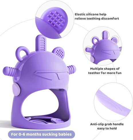 NCVI Baby عضاضة يد من السيليكون للأطفال من عمر 0 ​​إلى 6 أشهر، لا تسقط أبدًا الطفل مصًا لتخفيف التسنين باليد، ألعاب عضاضة للمعصم للرضع، خالية من مادة BPA (أرجواني) in Kuwait