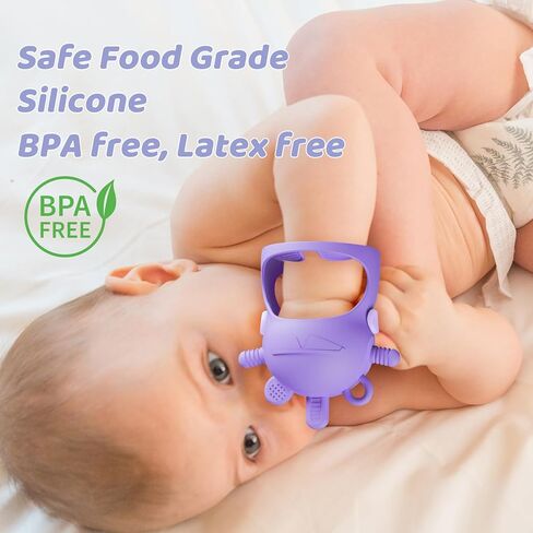 NCVI Baby عضاضة يد من السيليكون للأطفال من عمر 0 ​​إلى 6 أشهر، لا تسقط أبدًا الطفل مصًا لتخفيف التسنين باليد، ألعاب عضاضة للمعصم للرضع، خالية من مادة BPA (أرجواني) in Kuwait