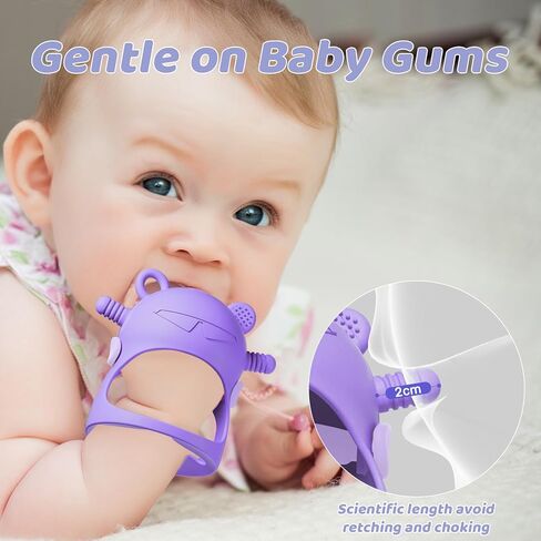 NCVI Baby عضاضة يد من السيليكون للأطفال من عمر 0 ​​إلى 6 أشهر، لا تسقط أبدًا الطفل مصًا لتخفيف التسنين باليد، ألعاب عضاضة للمعصم للرضع، خالية من مادة BPA (أرجواني) in Kuwait