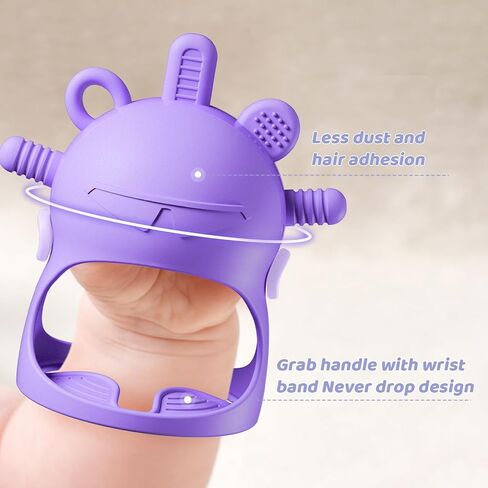 NCVI Baby عضاضة يد من السيليكون للأطفال من عمر 0 ​​إلى 6 أشهر، لا تسقط أبدًا الطفل مصًا لتخفيف التسنين باليد، ألعاب عضاضة للمعصم للرضع، خالية من مادة BPA (أرجواني) in Kuwait