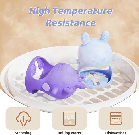 NCVI Baby عضاضة يد من السيليكون للأطفال من عمر 0 ​​إلى 6 أشهر، لا تسقط أبدًا الطفل مصًا لتخفيف التسنين باليد، ألعاب عضاضة للمعصم للرضع، خالية من مادة BPA (أرجواني) in Kuwait