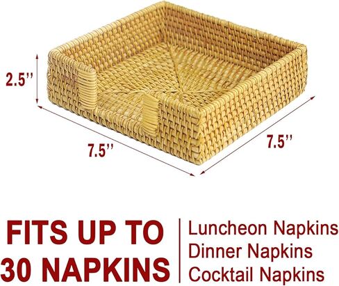 365Home 2-Pack Rattan Napkin Holder Square Napkin Holder Basket Napkin Holder Bar Cocktail Napkin Holder 7.5" x 7.5" x 2.5" and Set 6 Pieces Nature Rattan Coasters Handwoven Coasters 4" Round in Kuwait