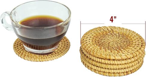 365Home 2-Pack Rattan Napkin Holder Square Napkin Holder Basket Napkin Holder Bar Cocktail Napkin Holder 7.5" x 7.5" x 2.5" and Set 6 Pieces Nature Rattan Coasters Handwoven Coasters 4" Round in Kuwait
