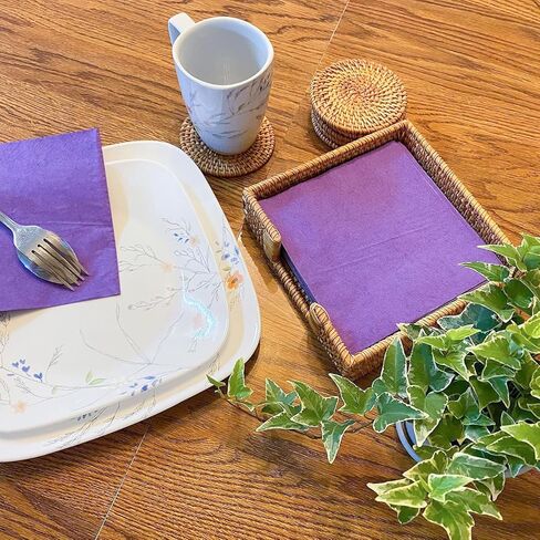 365Home 2-Pack Rattan Napkin Holder Square Napkin Holder Basket Napkin Holder Bar Cocktail Napkin Holder 7.5" x 7.5" x 2.5" and Set 6 Pieces Nature Rattan Coasters Handwoven Coasters 4" Round in Kuwait