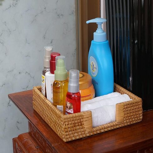 365Home 2-Pack Rattan Napkin Holder Square Napkin Holder Basket Napkin Holder Bar Cocktail Napkin Holder 7.5" x 7.5" x 2.5" and Set 6 Pieces Nature Rattan Coasters Handwoven Coasters 4" Round in Kuwait