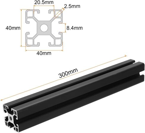 uxcell T Slot 4040 الألومنيوم النتوء الشخصي المعيار الأوروبي 300 مم × 40 مم بأكسيد أسود خطي السكك الحديدية سميكة إطار البثق للطابعة ثلاثية الأبعاد، CNC، DIY in Saudi Arabia