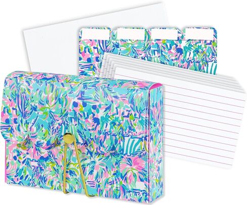 Lilly Pulitzer Study Notecard Set with 100 Lined Index Cards, 4 Tab Dividers with Label Stickers, and Storage Box, Cabana Cocktail in Saudi Arabia