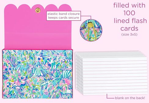 Lilly Pulitzer Study Notecard Set with 100 Lined Index Cards, 4 Tab Dividers with Label Stickers, and Storage Box, Cabana Cocktail in Saudi Arabia