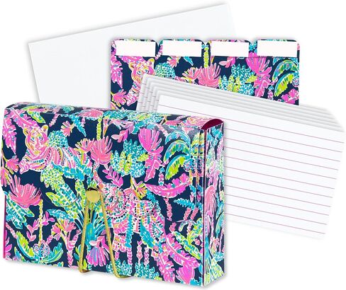 Lilly Pulitzer Study Notecard Set with 100 Lined Index Cards, 4 Tab Dividers with Label Stickers, and Storage Box, Cabana Cocktail in Saudi Arabia