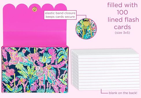 Lilly Pulitzer Study Notecard Set with 100 Lined Index Cards, 4 Tab Dividers with Label Stickers, and Storage Box, Cabana Cocktail in Saudi Arabia
