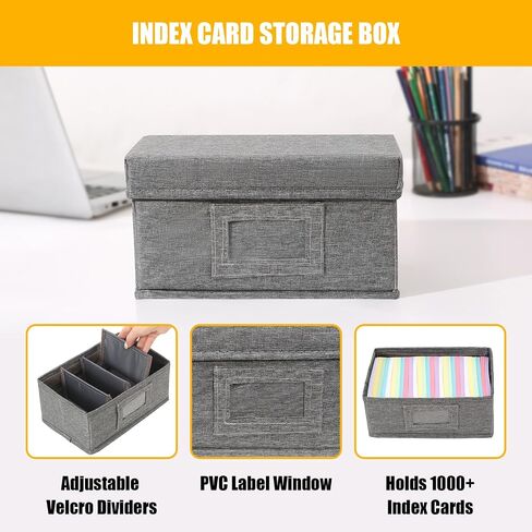 Qozary Index Card Holder 4x6 - Index Card Box With Dividers, Index Card Organizer Case, Foldable Flash Card Holder, 1000+ Card Capacity Box With Lid in Saudi Arabia