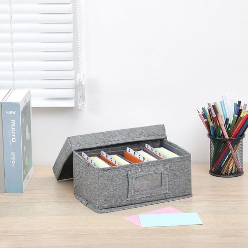 Qozary Index Card Holder 4x6 - Index Card Box With Dividers, Index Card Organizer Case, Foldable Flash Card Holder, 1000+ Card Capacity Box With Lid in Saudi Arabia