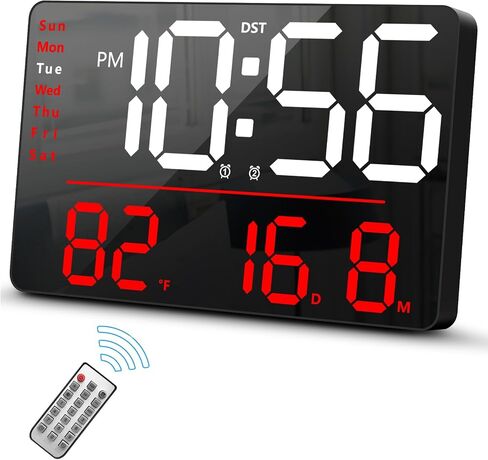 Digital Wall Clock, LED Clock with Remote Control, Digital Clock Large Display with Date Week Temperature for Living Room Decor, 12.6" Large Wall Clocks for Bedroom Office Gym Garage Shop (Blue) in Saudi Arabia
