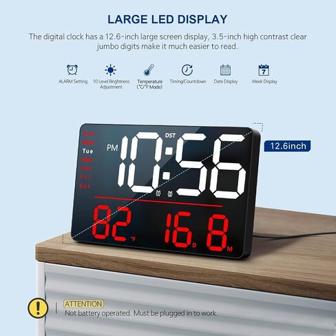 Digital Wall Clock, LED Clock with Remote Control, Digital Clock Large Display with Date Week Temperature for Living Room Decor, 12.6" Large Wall Clocks for Bedroom Office Gym Garage Shop (Blue) in Saudi Arabia