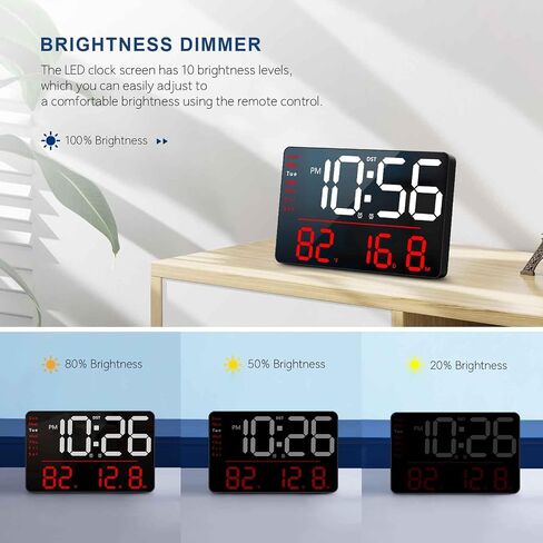 Digital Wall Clock, LED Clock with Remote Control, Digital Clock Large Display with Date Week Temperature for Living Room Decor, 12.6" Large Wall Clocks for Bedroom Office Gym Garage Shop (Blue) in Saudi Arabia