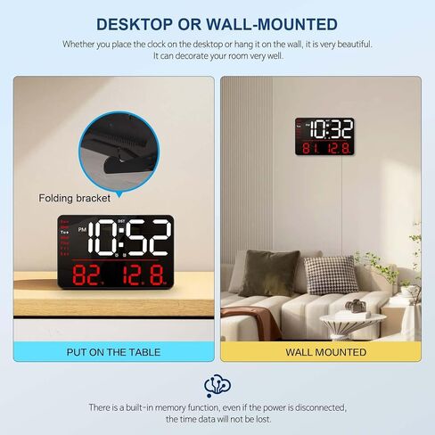 Digital Wall Clock, LED Clock with Remote Control, Digital Clock Large Display with Date Week Temperature for Living Room Decor, 12.6" Large Wall Clocks for Bedroom Office Gym Garage Shop (Blue) in Saudi Arabia