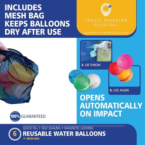 بالونات مياه سريعة التعبئة وقابلة لإعادة الاستخدام، ذاتية الغلق، كرة رذاذ الماء من السيليكون خالية من اللاتكس، قنبلة مائية للأطفال والمراهقين | الأنشطة الخارجية، الألعاب المائية، لوازم الحفلات الصيفية (6 عبوات) in Kuwait