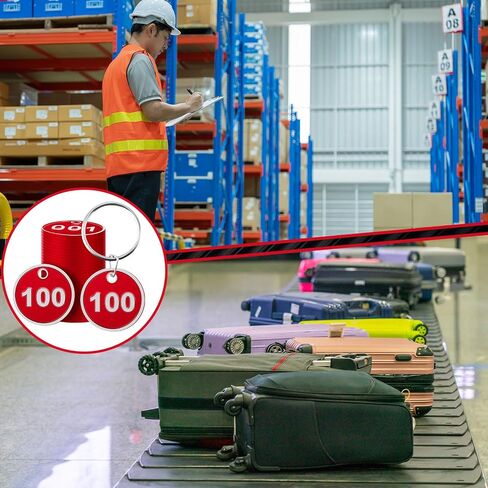 1-100 علامة مفاتيح مرقمة، علامات تعريف مفاتيح مستديرة، علامات أرقام معدنية من سبائك الألومنيوم، علامات تعليق، تسميات الأمتعة مع حلقات لخزانة صندوق سلسلة المفاتيح في السكن، أحمر in Kuwait