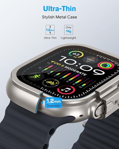 amBand لساعة Apple Watch Ultra 2/واقي شاشة Ultra 49 مم، W1 حافظة معدنية متينة بإطار من التيتانيوم + طبقة زجاجية مقسى 9H + غطاء خلفي يشبه السيراميك، يحافظ على الأصل، مقاوم للماء، تيتانيوم طبيعي in Kuwait