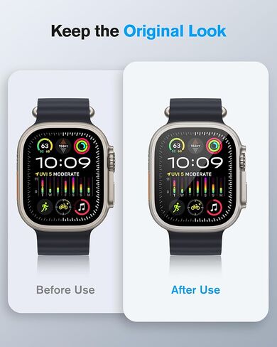 amBand لساعة Apple Watch Ultra 2/واقي شاشة Ultra 49 مم، W1 حافظة معدنية متينة بإطار من التيتانيوم + طبقة زجاجية مقسى 9H + غطاء خلفي يشبه السيراميك، يحافظ على الأصل، مقاوم للماء، تيتانيوم طبيعي in Kuwait