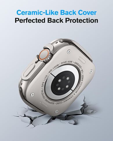 amBand لساعة Apple Watch Ultra 2/واقي شاشة Ultra 49 مم، W1 حافظة معدنية متينة بإطار من التيتانيوم + طبقة زجاجية مقسى 9H + غطاء خلفي يشبه السيراميك، يحافظ على الأصل، مقاوم للماء، تيتانيوم طبيعي in Kuwait