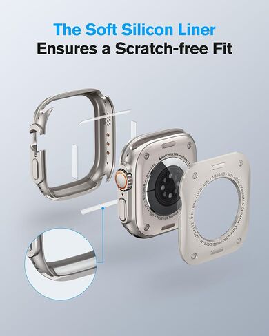 amBand لساعة Apple Watch Ultra 2/واقي شاشة Ultra 49 مم، W1 حافظة معدنية متينة بإطار من التيتانيوم + طبقة زجاجية مقسى 9H + غطاء خلفي يشبه السيراميك، يحافظ على الأصل، مقاوم للماء، تيتانيوم طبيعي in Kuwait