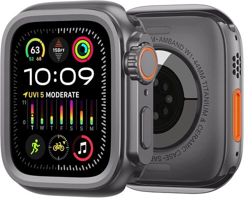 amBand لساعة Apple Watch Ultra 2/واقي شاشة Ultra 49 مم، W1 حافظة معدنية متينة بإطار من التيتانيوم + طبقة زجاجية مقسى 9H + غطاء خلفي يشبه السيراميك، يحافظ على الأصل، مقاوم للماء، تيتانيوم طبيعي in Kuwait