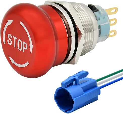 16mm / 0.63" Latching Emergency Stop Push Button Switch Mushroom Stianless Steel 32mm Head with Wired Socket 120V 12V 5V-220V (16MM Big Head 1NO 1NC) in Saudi Arabia
