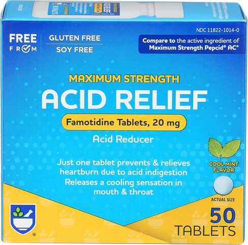Rite Aid Acid Reducer, Maximum Strength Famotidine Tablets, 20 mg - 50 Count Total (Cool Mint) | Pills for Heartburn Relief | Acid Reflux in Kuwait