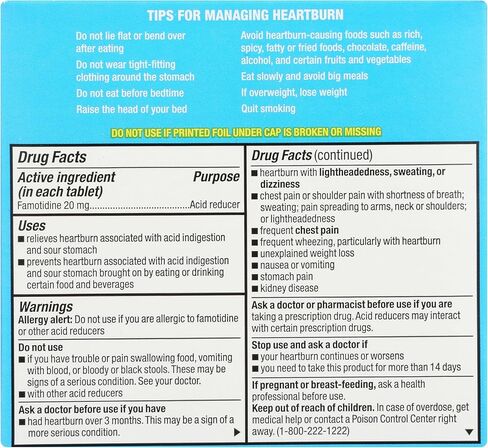 Rite Aid Acid Reducer, Maximum Strength Famotidine Tablets, 20 mg - 50 Count Total (Cool Mint) | Pills for Heartburn Relief | Acid Reflux in Kuwait
