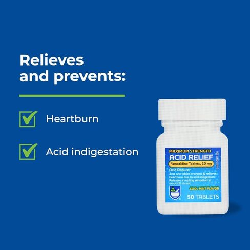 Rite Aid Acid Reducer, Maximum Strength Famotidine Tablets, 20 mg - 50 Count Total (Cool Mint) | Pills for Heartburn Relief | Acid Reflux in Kuwait