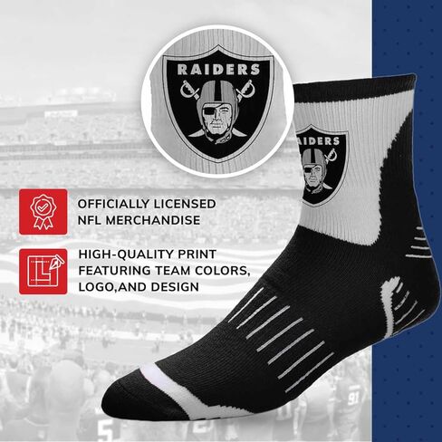 For Bare Feet NFL Performance Quarter Length Socks - Polyester Blend - Men and Woman - Compression Bands - High-Performance Socks (Las Vegas Raiders - Black, Adult Large) in Saudi Arabia