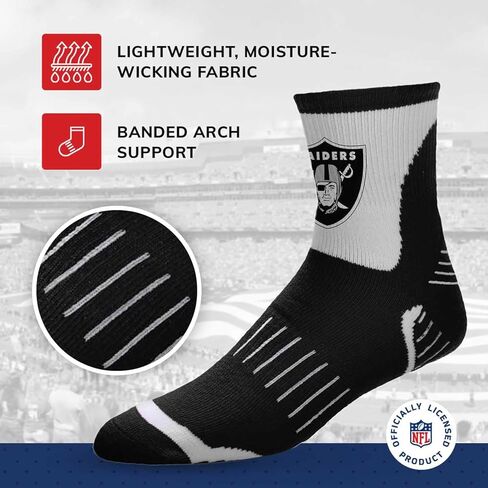 For Bare Feet NFL Performance Quarter Length Socks - Polyester Blend - Men and Woman - Compression Bands - High-Performance Socks (Las Vegas Raiders - Black, Adult Large) in Saudi Arabia