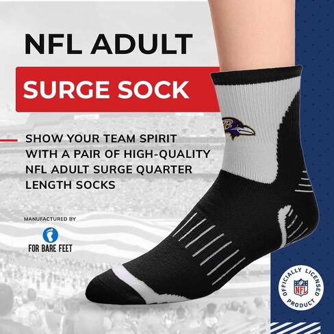 من أجل جوارب Bare Feet NFL Performance ربع الطول - مزيج من البوليستر - للرجال والنساء - أربطة ضغط - جوارب عالية الأداء (Baltimore Ravens - أسود، مقاس متوسط ​​للبالغين) in Saudi Arabia